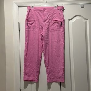 Danskin M pink capri nylon spandex adjustable waist pants pockets euc